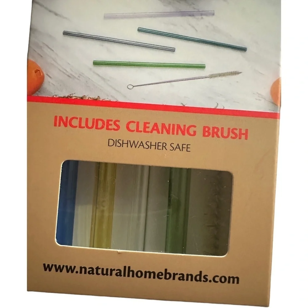 New In Package 4 PK Colorful Glass Straws With Cleaning Brush - Picture 2 of 5